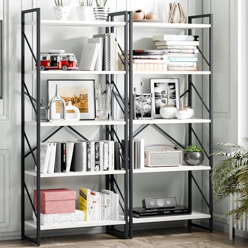 Vongrasig 5 Tier Metal Bookshelf, Narrow Industrial Bookcase, White - color: White