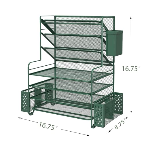 Simple Trending 7 Tier Desk File Organizer, Letter Tray Paper Organizer with Pen Holder and Metal Hanging Basket, Green - color: Pen Holder Green