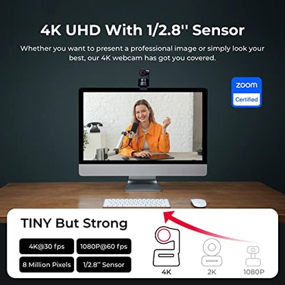 OBSBOT Tiny PTZ 4K Webcam, AI Tracking & Autofocus, Video Conference Camera | Dual Omni-Directional Microphones, Auto tracking with 2 axis gimbal, HDR, 60 FPS, Low-Light Correction, Web Camera for PC - size: TINY 4K