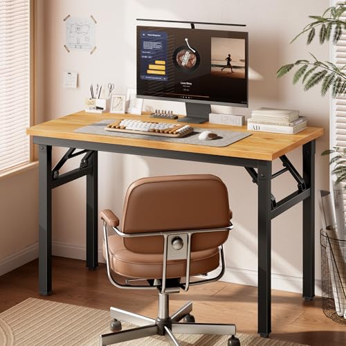 DlandHome 35.8 Inch Small Folding Computer Desk for Home Office, Teak Black - color: Teak + Black, size: 35.8 Inches