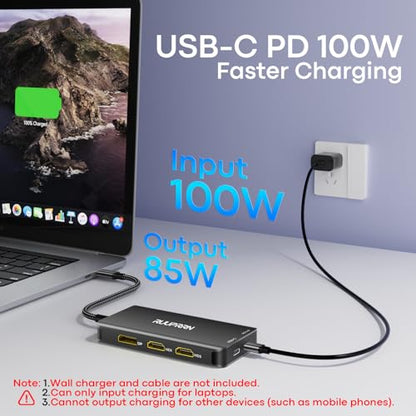USB C Docking Station Dual Monitor, Laptop Docking Station 3 Monitors | Triple 4K Display with 2 HDMI, DisplayPort, 5Gbps USBA/C 3.0, 100W PD, USB 3.0 Dock Dongle for Dell, HP,MacBook, Surface