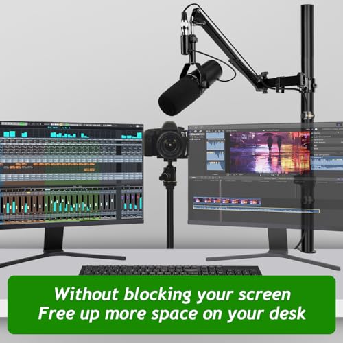 Mic Boom Arm, Adjustable Height Overhead Microphone Stand with Heightened Extension Riser for Shure SM7B Blue Yeti HyperX QuadCast S and other Mic
