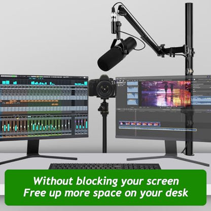 Mic Boom Arm, Adjustable Height Overhead Microphone Stand with Heightened Extension Riser for Shure SM7B Blue Yeti HyperX QuadCast S and other Mic