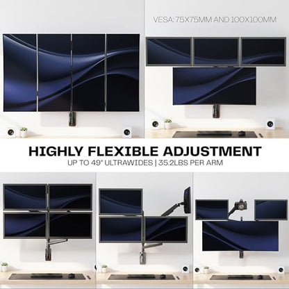 VIVO Quad Ultrawide Wall Mount, Heavy Duty Pneumatic Arm Monitor Station, Fits Four 38 inch Screens, Pneumatic Height Adjustment and 140lb Weight Capacity, Black, MOUNT-V400D - size: Quad Mount, style: Wall Mount