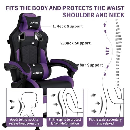 Gaming Chair with Massage,Ergonomic PC Gaming Chair with Footrest Comfortable Headrest and Lumbar Support,High Back Game Chair PVC Leather,300LBS (BlackPurple) - color: Blackpurple