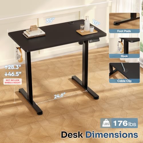 Monomi 35"x20" Small Electric Standing Desk,Whole Piece Desktop,Black - color: Black, size: 35x20