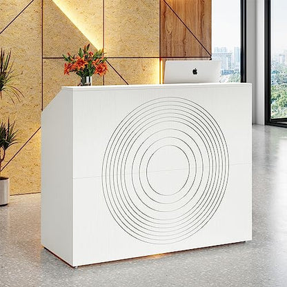 Tribesigns Reception Desk with Counter, Modern Front Desk Reception Room Table with Cable Grommet, 47 inch Retail Counter for Checkout, Lobby, Beauty Salon, Home Office Desk, White - color: White