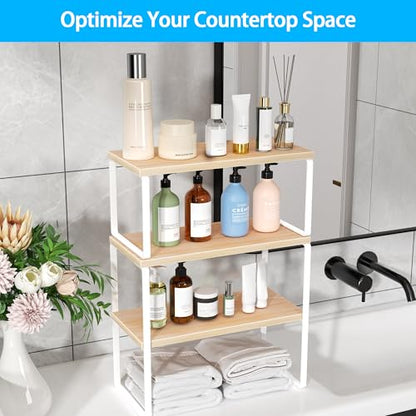 Golener Kitchen Counter Organizer, Countertop Shelf, Adjustable, Stackable - color: Natural Beige, size: Medium