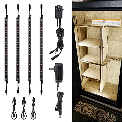TORCHSTAR 4pcs 12 Inch LED Safe Lighting Kit, Motion Sensor, 3000K | UL Power Adapter, Input 100-240V, Linkable Gun Safe Light Bars, 600LM, for Under Cabinet Locker Closet Showcase, Warm White - color: Warm White (3000K)
