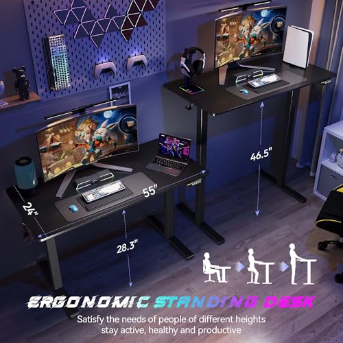 55 x 24 Inch Electric Standing Desk, 3 Memory Presets, Black - color: Black, size: 55*24