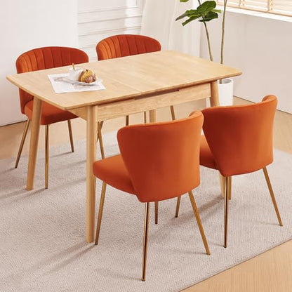 Velvet Dining Chairs Set of 2, Modern Upholstered Vanity Chairs with Golden Metal Legs for Dining Room Kitchen Vanity Patio (Orange) - color: Orange