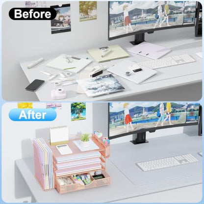 gianotter 5-Tier Desk Organizer with Drawers and File Holders - color: Rose Gold, size: 5T