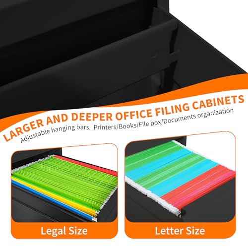 Metal File Cabinet with Drawer Heavy Duty Locking File Cabinets | Home Office Steel Filing Cabinet Vertical File Cabinets for Legal/Letter Size File,Assembly Required - color: Black, size: 64.2"H-5 drawers