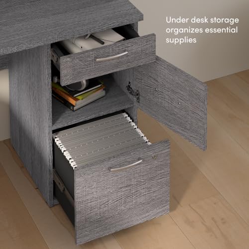 Bestar U or L Shaped Desk with Hutch and Drawers, Bark Grey, Logan, 66W | With Drawers and Hutch; The Bestar Logan U or L Shaped Desk with Drawers and Hutch offers a customizable solution - color: Bark Grey