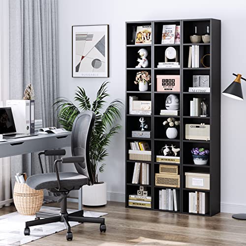 FOTOSOK Bookshelf Bookcase 8-Tier Narrow Bookshelf Tall CD Media Tower Rack | 11.6 X 9.3 X 70.9 Black Bookshelf, Tall Narrow Slim Skinny Display Bookcase with Cube Storage and 4 Adjustable Shelves - color: Black