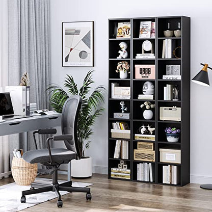 FOTOSOK Bookshelf Bookcase 8-Tier Narrow Bookshelf Tall CD Media Tower Rack | 11.6 X 9.3 X 70.9 Black Bookshelf, Tall Narrow Slim Skinny Display Bookcase with Cube Storage and 4 Adjustable Shelves - color: Black