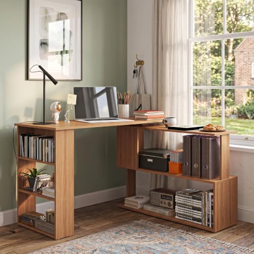HOMCOM 47 Inch L Shaped Desk, Home Office Table, 360 Degree Rotating Maple - color: Maple