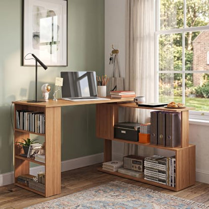 HOMCOM 47 Inch L Shaped Desk, Home Office Table, 360 Degree Rotating Maple - color: Maple