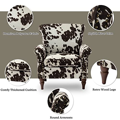 HULALA HOME Traditional Patterned Accent Chair with Solid Wood Legs, Cowhide - color: Cowhide