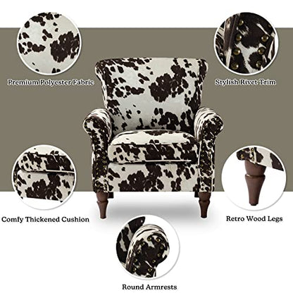 HULALA HOME Traditional Patterned Accent Chair with Solid Wood Legs, Cowhide - color: Cowhide