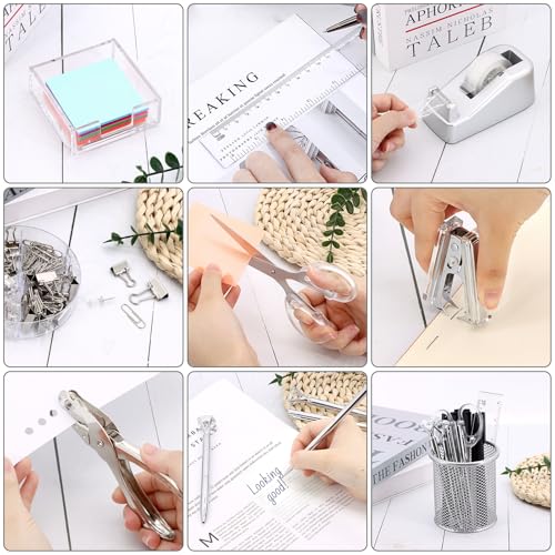 17 IN 1 Office Desk Organizer Set for Back to School Supplies Accessories - color: Silver