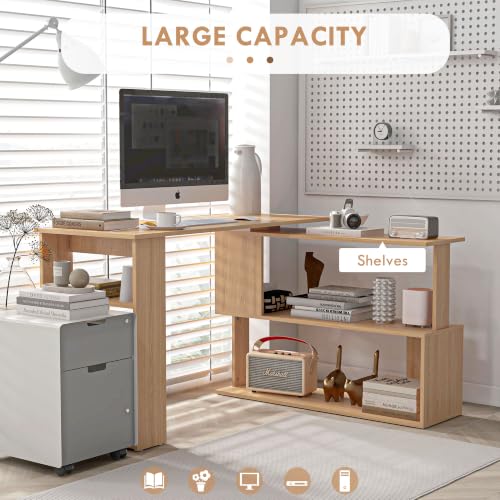 HOMCOM 47 Inch L Shaped Desk, Home Office Table, 360 Degree Rotating Maple - color: Maple