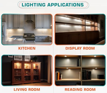 Under Cabinet LED Pucks AC120V Plug in, Touch Dimmer, 3 Lights, Warm white | Aluminum, Low Profile, Linkable Pucks, Dimmable, Easy Installation, Color Temp 2700K - color: Silver