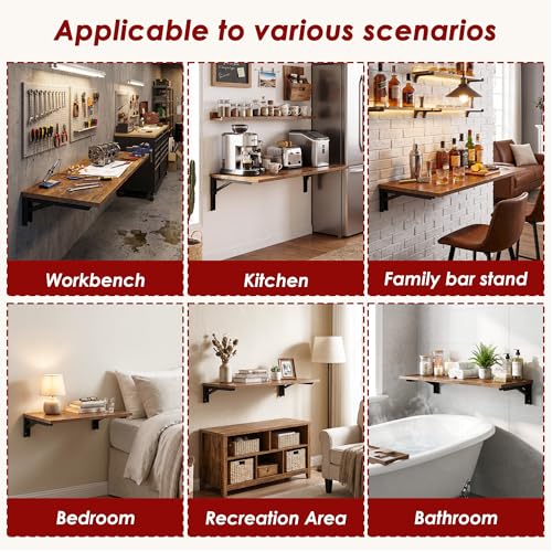 Need 36x20IN Wall Mounted Folding Table for Office Laundry Retro - color: Rustic Brown Desktop & Black Shelf Brackets, size: L36" * W20"