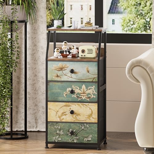 Tohomeor Dresser with Fabric Drawers Nightstand with 2 Tier Shelf Storage Tower for Bedroom Hallway Entryway Closet Organizer Sofa Beside Table Furniture (Multi, 4 Drawers) - size: 15.7"D x 11.8"W x 33.2"H (4 Drawers)