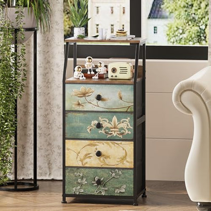 Tohomeor Dresser with Fabric Drawers Nightstand with 2 Tier Shelf Storage Tower for Bedroom Hallway Entryway Closet Organizer Sofa Beside Table Furniture (Multi, 4 Drawers) - size: 15.7"D x 11.8"W x 33.2"H (4 Drawers)