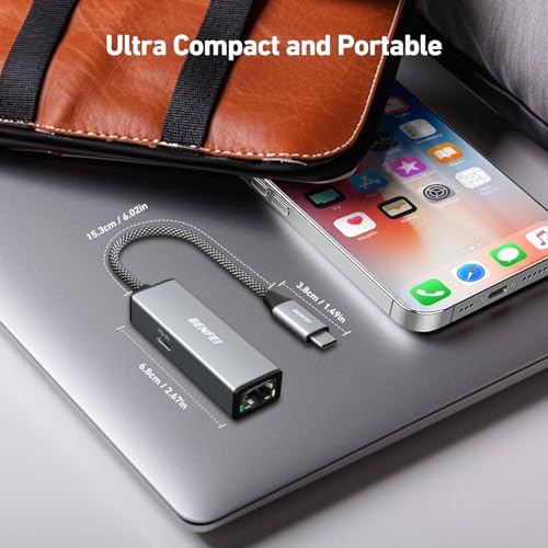 BENFEI USB-C to Ethernet Gigabit Adapter with 100W Power Delivery, Thunderbolt 3/4 to RJ45 Ethernet LAN Network Adapter Compatible with iPhone 15 Pro/Max, MacBook Pro/Air 2023, iMac - size: 1 Pack, style: Gigabit adapter + PD