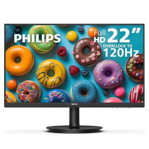 Philips 221V8LB3 22'' Class Thin Full HD Monitor (1920 x 1080), 120Hz with 1ms MPRT for Casual Gaming, Adaptive Sync, LowBlue Mode, VESA Mount, HDMI & VGA, 4-Year Advance Replacement Warranty - size: 22 inch 120Hz