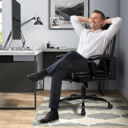 LEMBERI Home Office Executive Desk Chair, High Back PU Leather Chair, Height Adjustable Swivel Computer Chair with Padded Armrest (Black) - color: Black