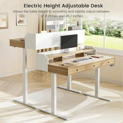 Electric Standing Desk with 3 Drawers & Monitor Shelf | 47.2 x 26 Inch Height Adjustable Standing Desk, Sit Stand Desk with Storage, 176 Lbs Capacity, Home Office, Light Walnut - color: Light Walnut
