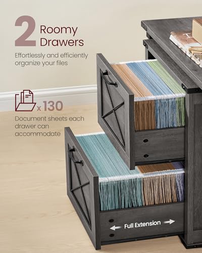 VASAGLE File Cabinet, Filing Cabinet with 2 File Drawers, Printer Stand, Fit A4, Letter Size, Hanging File Folders, Modern Farmhouse Style, for Home Office, Misty Gray UOFC048G01 - color: Misty Gray, style: 2 Drawers