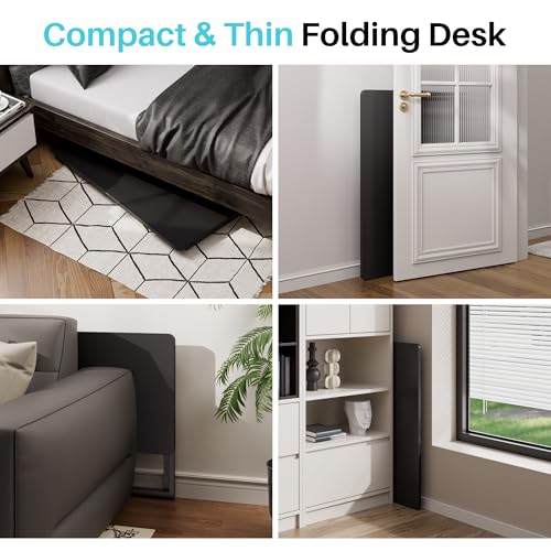 JOYMOOP 47.2" Black Folding Desk, No Assembly, Wooden Top, Large Size - color: Black, size: 47.2" Width