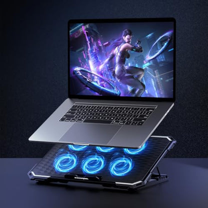 Laptop Cooling Pad with 6 Cooling Fans, Cooling Pad for Laptop Fan 13-15.6 Inch, Laptop Cooler Stand with 6 Height Adjustable, Notebook Cooler Pad with Two USB Port - size: 6 Fans