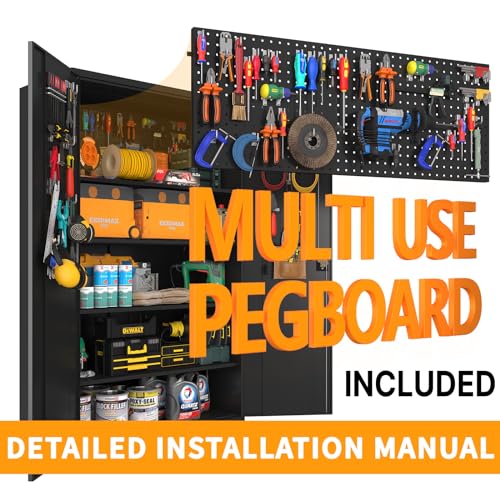 Upgraded Tall & Wide Metal Storage Cabinet with Doors & 4 Adjustable Shelves | Heavy-Duty Black Lockable Garage Cabinet with Wheels & Pegboard for Office, Gym, Basement, Warehouse (Black) - color: Black- Large