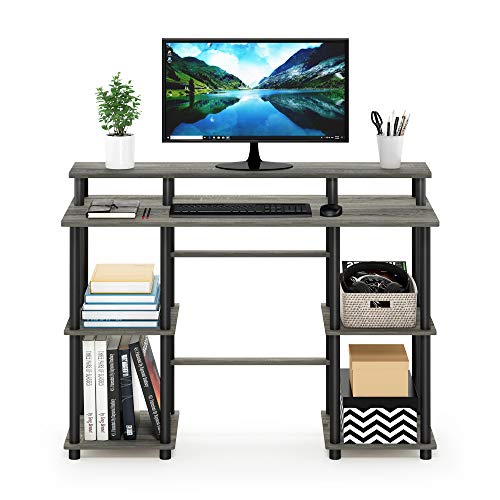 Furinno Turn-N-Tube Computer Desk, French Oak Grey/Black | Computer Desk with Monitor Stand, Office Desk for Home Office, Bedroom - color: French Oak/Black