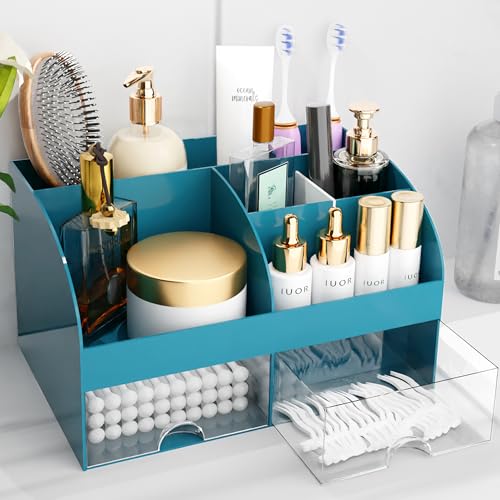 Makeup Organizer with Drawers, Cosmetic Storage for Dresser Vanity and Bathroom Countertop, Beauty Holder for Lipstick Brush, Skincare Organizer for Vanity, Cosmetic Display Case (Dark Green) - color: Dark Green