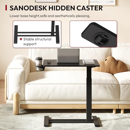 SANODESK 28''Mobile Standing Desk with Hidden Wheels,Pneumatic Laptop Desk | Computer Cart Movable Height Adjustable Table Small Sit Stand Desk for Home Office Hospital Use,27.6" W x 15.7" D, Black - color: Black, size: 28x16