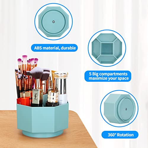 LETURE Desk Organizer, 360-Degree Rotating Pen Pencil Holder, 5 Compartments Desktop Stationary Organizer, Home Office Art Supply Storage Box Caddy (BLUE)