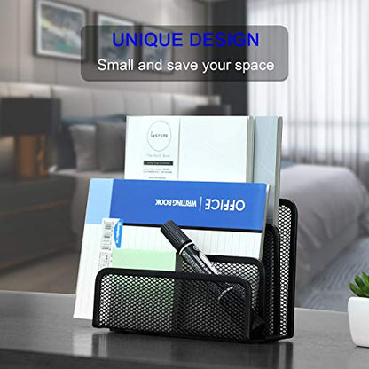 Desk Mail Organizer, File Holder Letter Sorter with 3 Vertical Upright Metal Mesh Compartments Document, Filing, Folders, Mail, Paper Organizer for Home or Office Desktop (2PCS)