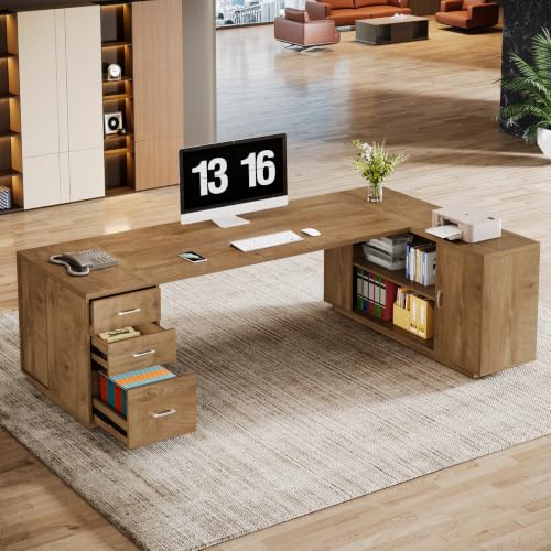 Tribesigns 85.8-Inch L-Shaped Executive Desk, Natural Oak - color: Natural Oak