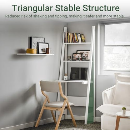 Haotian Ladder Desk with Shelves, Wall Desk for Small Space, Secretary Desk Workstation Dresser Shelf Freestanding Bookshelf, White FRG60-W | Freestanding Bookcase Desk for Storage & Study in Small Space, FRG60-W - size: Ladder Desk