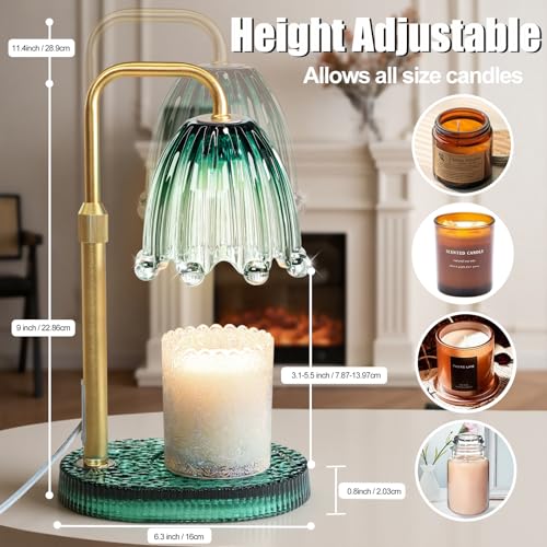 Candle Warmer Lamp with Timer - Electric Wax Melt Warmer with Adjustable Height and Dimmer for Scented Candle Wax, Home Fragrance Décor and House Warming Birthday Gifts for Women Mom - color: Flower-Green