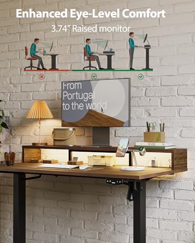 Agilestic 48 * 24 Inch Electric Standing Desk with Shelf & Led, Dark Walnut - color: Led-dark Walnut, size: 48 x 24 Inches with led and power strips