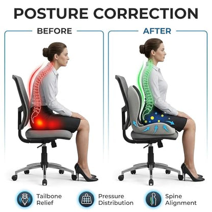 Seat Cushion and Lumbar Support for Office Chair & Car Seat, Memory Foam Ergonomic Design for Long Sitting, Sciatica Support & Tailbone Pressure Relief