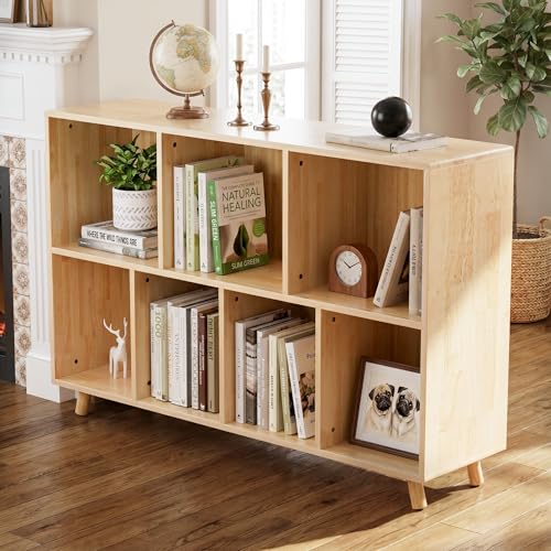 YZU 7-Cube Wood Bookshelf, 2-Tier Storage Organizer with Legs | Easy Assembly, 45" Wide Wooden Open Cube Bookcase For Living Room, Bedroom, Home Office(Natural Wood) - color: Natural Wood B