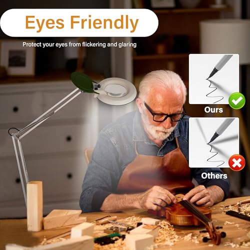 10X Magnifying Glass with Light and Stand,LED Dimmable Lighted Desk Lamp with Clamp,Magnifier Hands Free-Adjustable Stainless Steel Bracket,for Crafts Hobbies Reading Painting Sewing Close Work - style: Minimalist